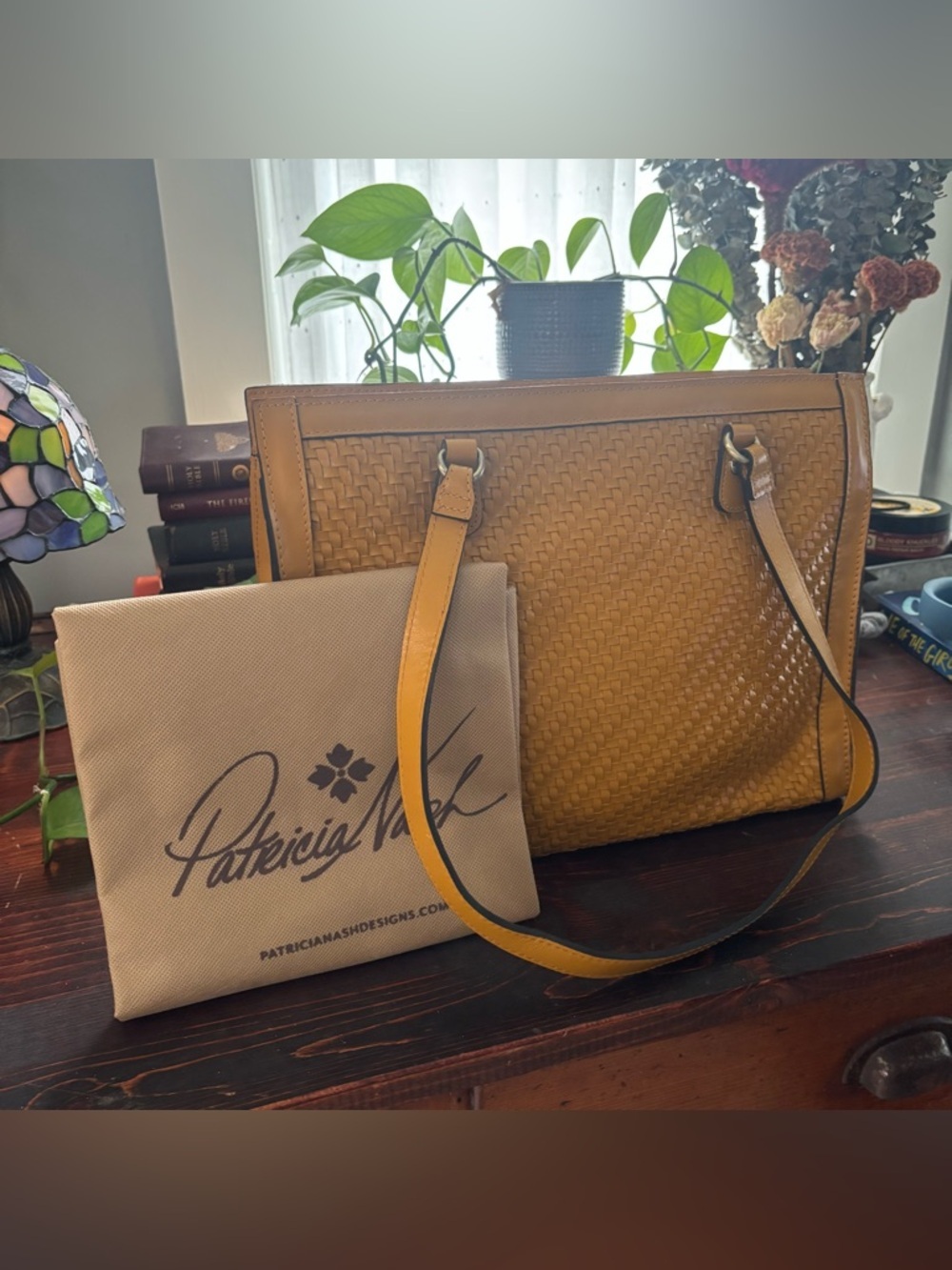 Patricia Nash Merena Woven Satchel Purse Mango Mustard Yellow